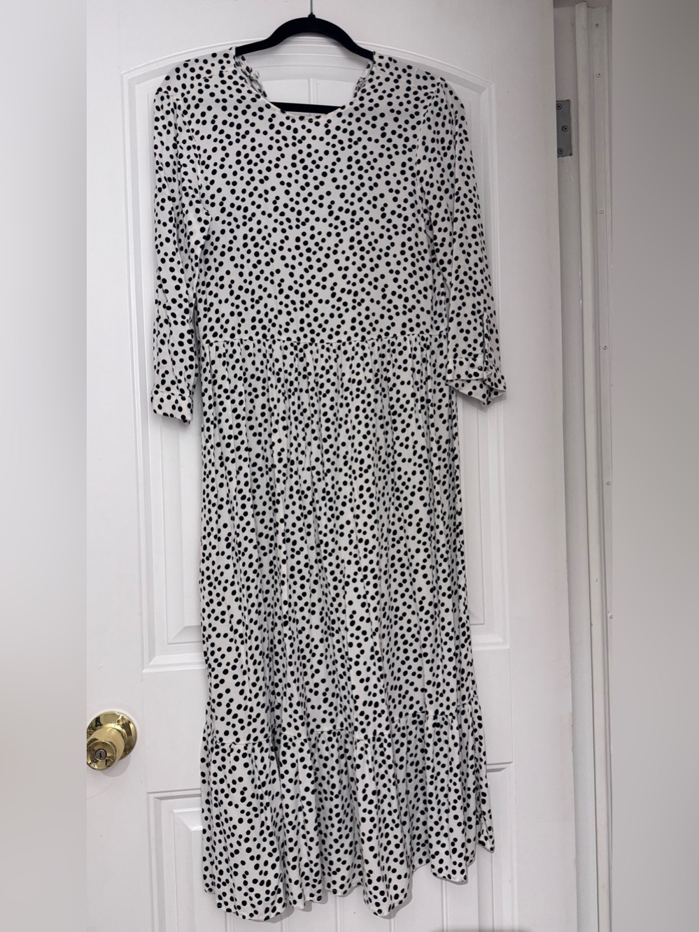 Zara White Maxi Dress with Black Polka Dots